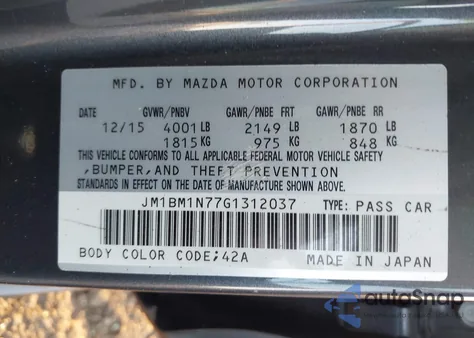 2016 Mazda Mazda3 I Grand Touring from USA, damaged, VIN JM1BM1N77G1312037